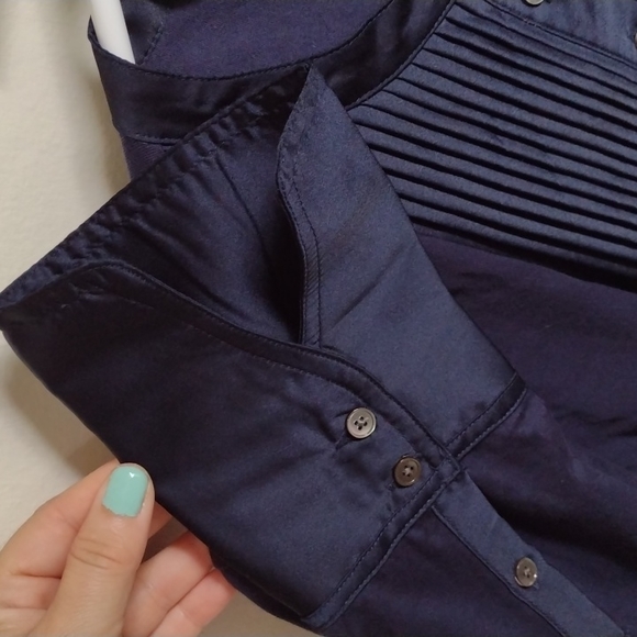 JCrew Pleat- Front Blouse Size XL Navy Blue New - Picture 4 of 10